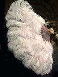 Load image into Gallery viewer, XL 2 Layers blush Ostrich Feather Fan 34''x 60'' with Travel leather Bag.
