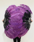 Load image into Gallery viewer, Mix black & dark purple 2 Layers Ostrich Feather Fan 30''x 54'' with Travel leather Bag.
