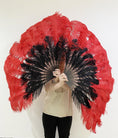 Load image into Gallery viewer, Mix black & red 2 Layers Ostrich Feather Fan 30''x 54'' with Travel leather Bag.
