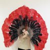 Mix black & red 2 Layers Ostrich Feather Fan 30''x 54'' with Travel leather Bag.