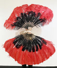 Load image into Gallery viewer, Mix black & red 2 Layers Ostrich Feather Fan 30''x 54'' with Travel leather Bag.
