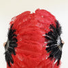 Misture leque de penas de avestruz de 2 camadas preto e vermelho 30&#39;&#39;x 54&#39;&#39; com bolsa de couro de viagem.