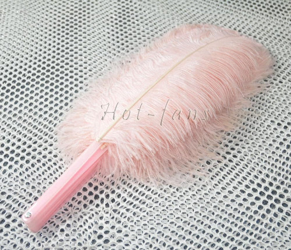blush single layer Ostrich Feather Fan with leather travel Bag 25