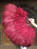 Load image into Gallery viewer, burgundy Marabou Ostrich Feather fan 21"x 38" with Travel leather Bag.
