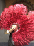 Load image into Gallery viewer, burgundy Marabou Ostrich Feather fan 21"x 38" with Travel leather Bag.
