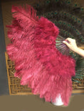 Load image into Gallery viewer, burgundy Marabou Ostrich Feather fan 21"x 38" with Travel leather Bag.
