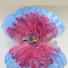 Mix sky blue & Burgundy XL 2 Layer Ostrich Feather Fan 34''x 60'' with Travel leather Bag.
