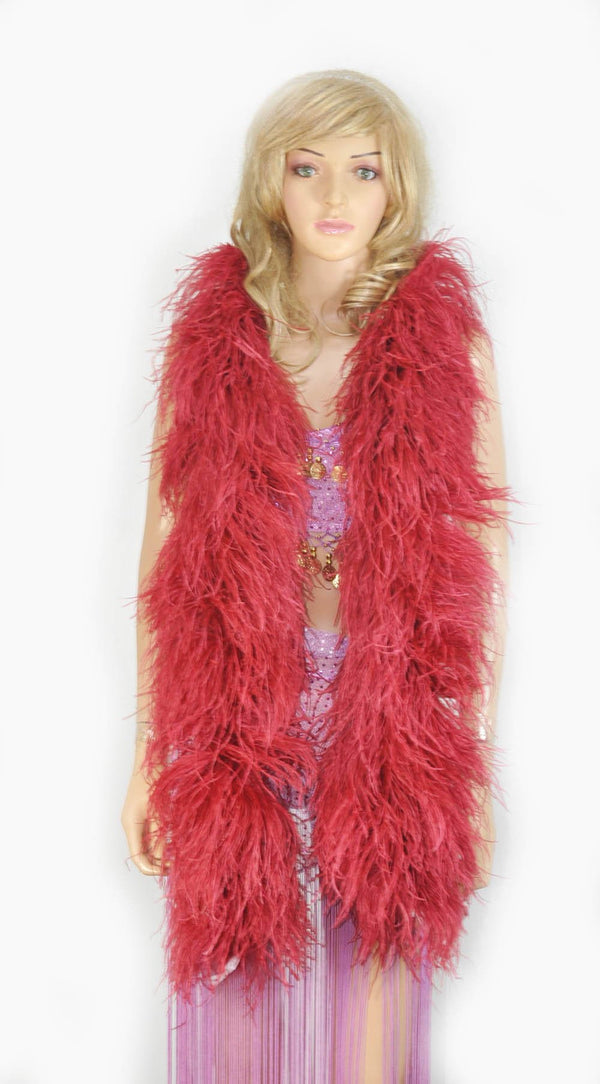 12 ply burgundy Luxury Ostrich Feather Boa 71