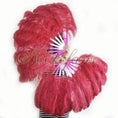 Load image into Gallery viewer, A pair burgundy Single layer Ostrich Feather fan 24"x 41" with leather travel Bag.
