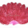 XL 2 Layers burgundy Ostrich Feather Fan 34''x 60'' with Travel leather Bag.