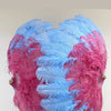 Mix sky blue & Burgundy XL 2 Layer Ostrich Feather Fan 34''x 60'' with Travel leather Bag.