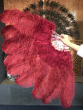 Load image into Gallery viewer, burgundy Marabou Ostrich Feather fan 24"x 43" with Travel leather Bag.
