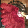 burgundy Marabou Ostrich Feather fan 24"x 43" with Travel leather Bag.
