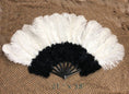 Load image into Gallery viewer, Black & white Marabou Ostrich Feather fan 21"x 38" with Travel leather Bag.
