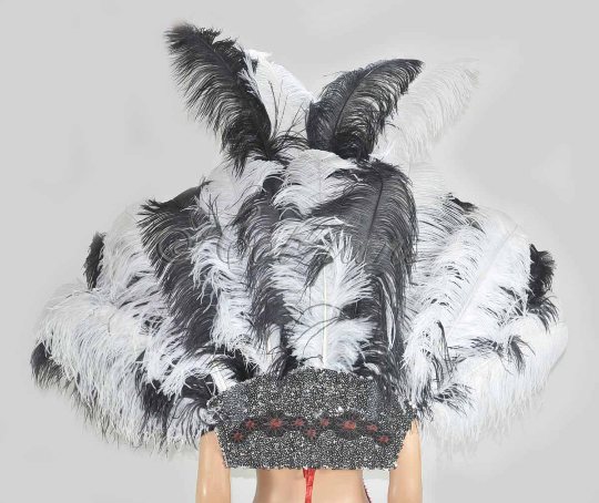 Black & white Ostrich Feather Open Face Headdress & backpiece Set.