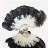 Ventilador de penas de avestruz de 2 camadas preto e branco misto 30&#39;&#39;x 54&#39;&#39; com bolsa de couro de viagem.