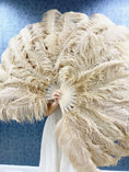 Load image into Gallery viewer, XL 2 Layers beige camel Ostrich Feather Fan 34''x 60'' with Travel leather Bag.
