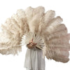 A pair beige camel Single layer Ostrich Feather fan 24"x 41" with leather travel Bag.