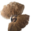 A pair caramel Single layer Ostrich Feather fan 24"x 41" with leather travel Bag.