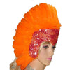 オレンジ色の羽のスパンコール クラウン ラスベガス ダンサー ショーガール ヘッドギア ヘッドドレス。