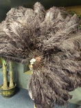 Load image into Gallery viewer, Coffee 3 Layers Ostrich Feather Fan Opened 65" with Travel leather Bag.
