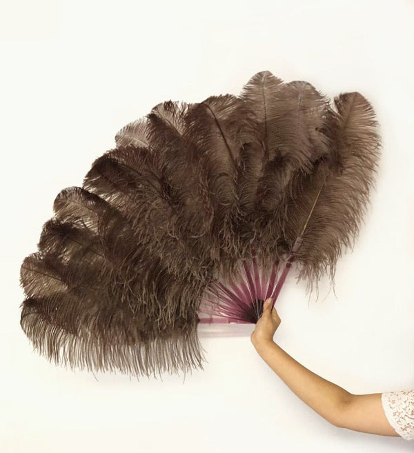 Coffee single layer Ostrich Feather Fan with leather travel Bag 25"x 45".