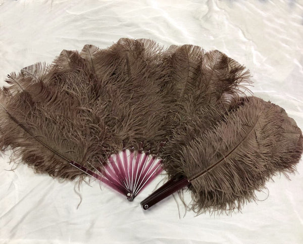 Coffee single layer Ostrich Feather Fan with leather travel Bag 25
