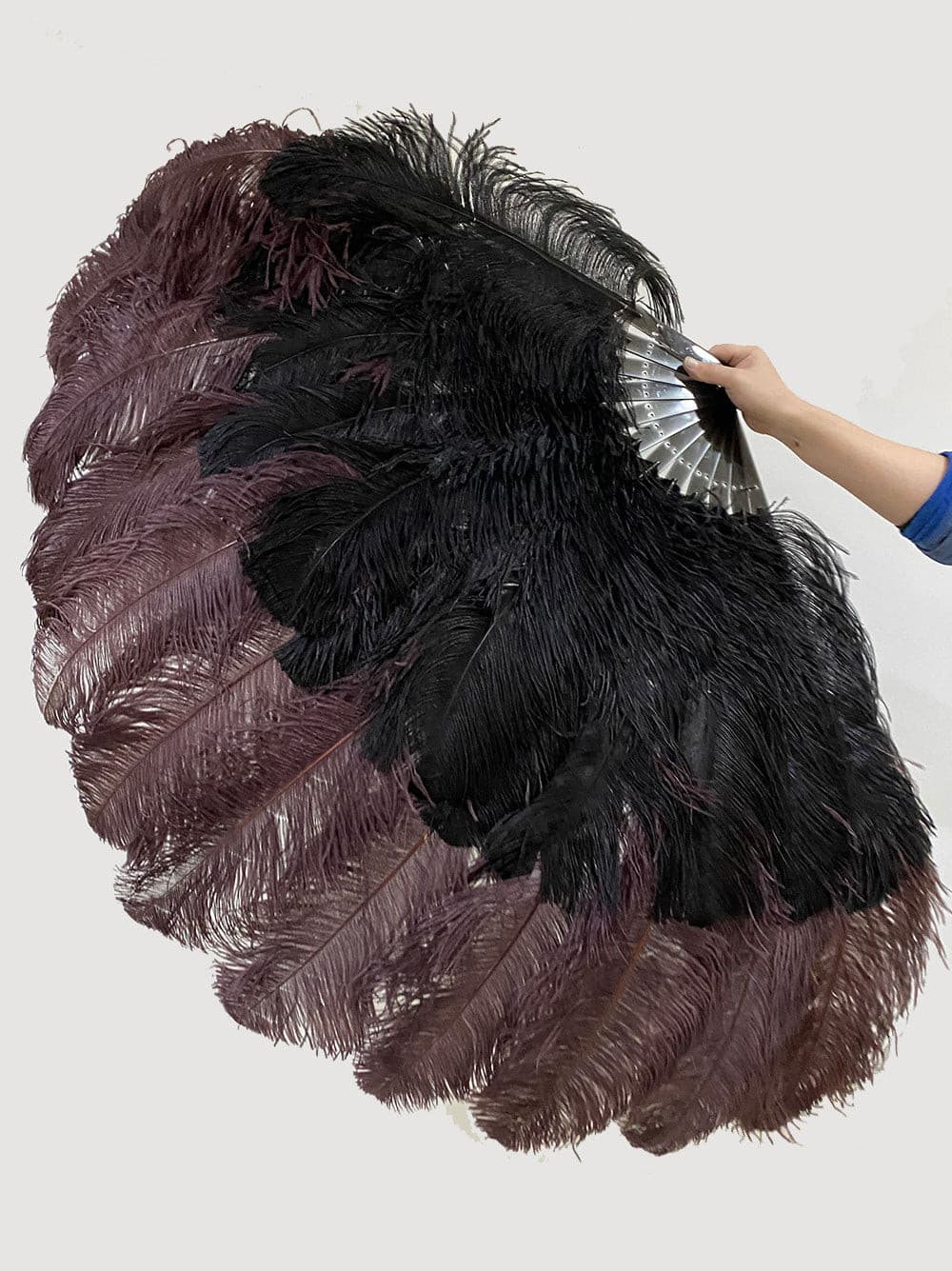 Mix black & coffee XL 2 Layer Ostrich Feather Fan 34''x 60'' with Travel leather Bag.