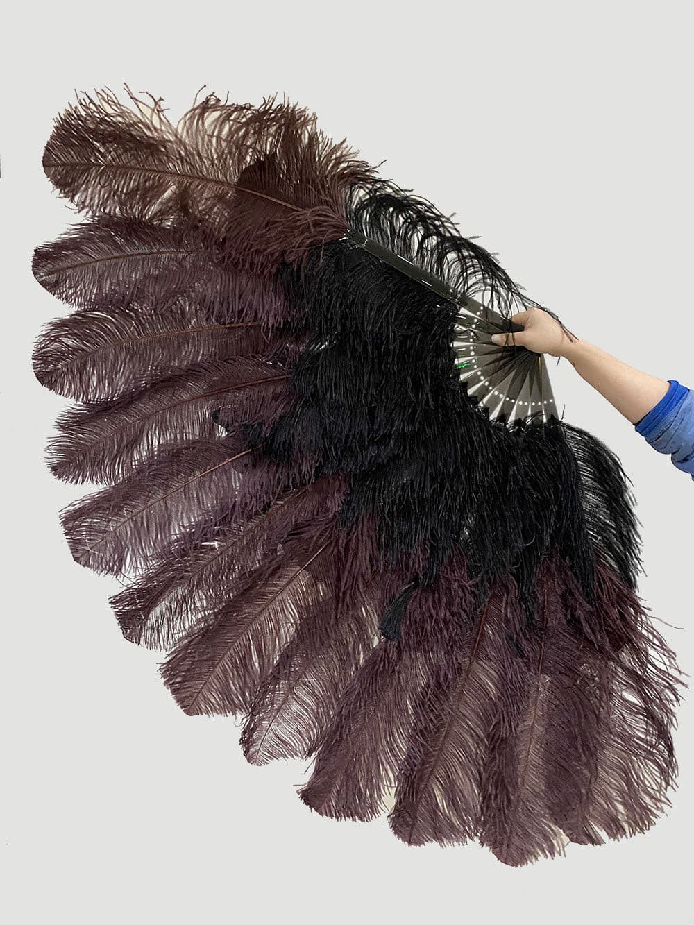 Mix black & coffee XL 2 Layer Ostrich Feather Fan 34''x 60'' with Travel leather Bag.