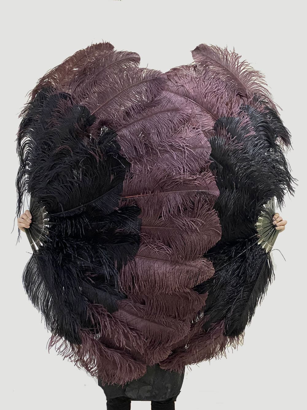 Mix black & coffee XL 2 Layer Ostrich Feather Fan 34''x 60'' with Travel leather Bag.