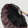 Abanico de plumas de avestruz XL de 2 capas, color negro y café, de 34&#39;&#39;x 60&#39;&#39; con bolsa de viaje de cuero.