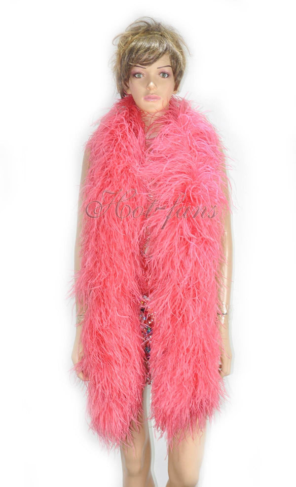 12 ply coral red Luxury Ostrich Feather Boa 71