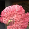 Coral red Marabou Ostrich Feather fan 21"x 38" with Travel leather Bag.