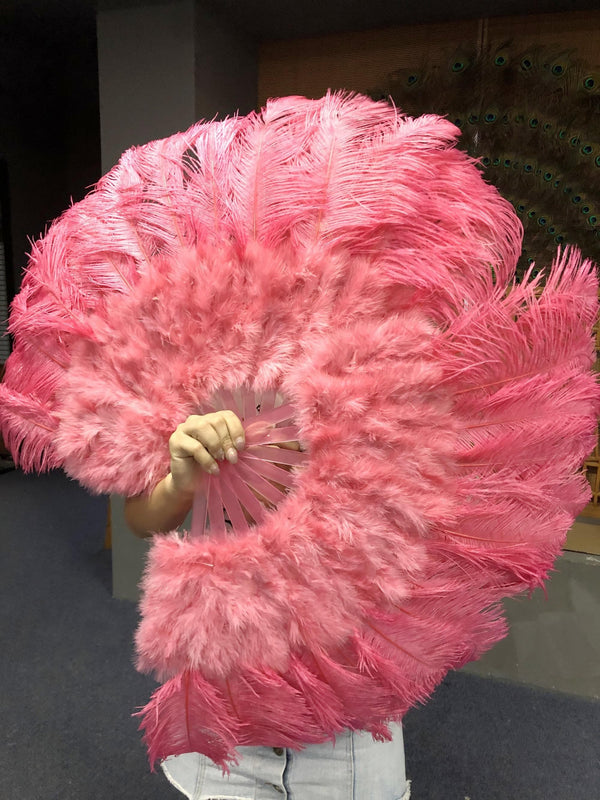 Coral red Marabou Ostrich Feather fan 21