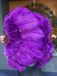 Load image into Gallery viewer, Drak purple Marabou Ostrich Feather fan 24"x 43" with Travel leather Bag.
