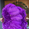 Drak purple Marabou Ostrich Feather fan 24"x 43" with Travel leather Bag.