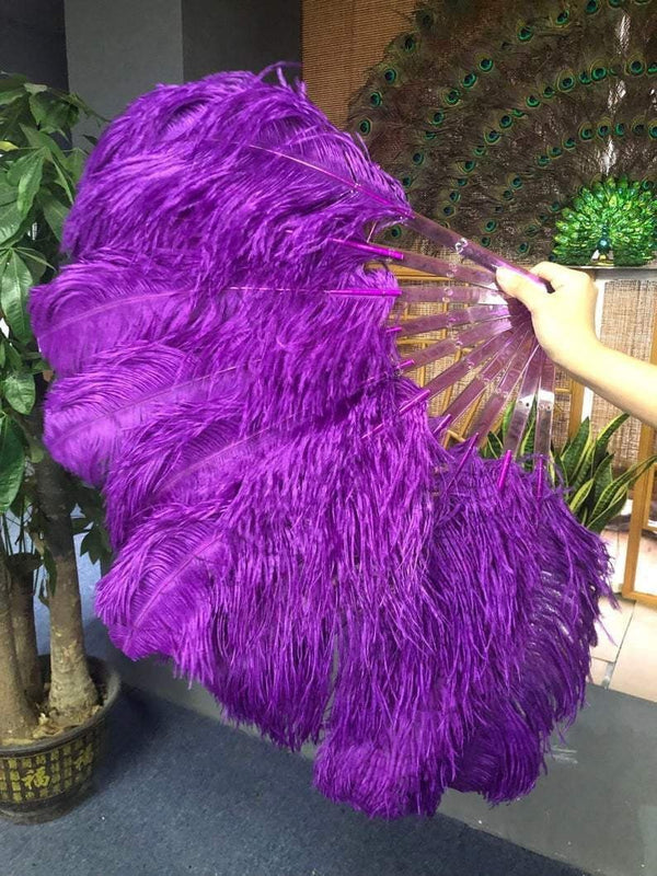 A pair dark purple Single layer Ostrich Feather fan 24