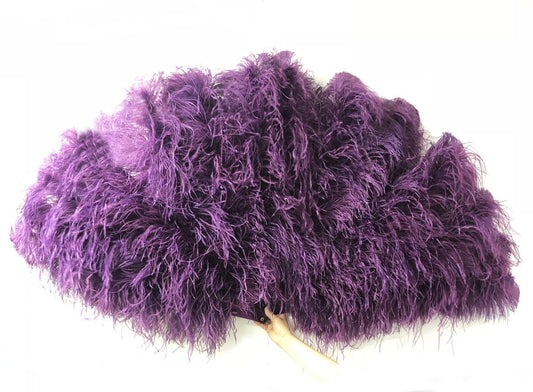 Burlesque 4 Layers dark purple Ostrich Feather Fan Opened 67'' with Travel leather Bag.