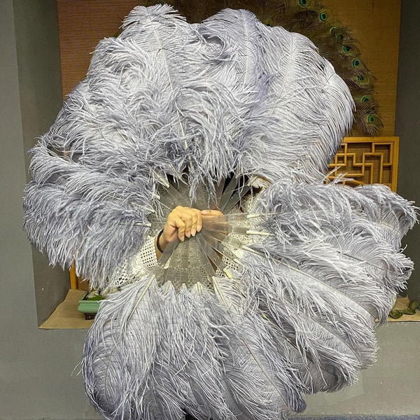 Un par de abanicos de plumas de avestruz de una sola capa gris oscuro 24