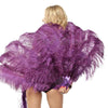 2 layers Dark purple Ostrich Feather Fan 30"x 54" with leather travel Bag.