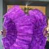 Dark purple Ostrich & Marabou Feathers fan 27"x 53" with Travel leather Bag.