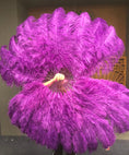 Load image into Gallery viewer, XL 2 Layers Dark purple Ostrich Feather Fan 34''x 60'' with Travel leather Bag.
