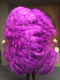 Load image into Gallery viewer, XL 2 Layers Dark purple Ostrich Feather Fan 34''x 60'' with Travel leather Bag.
