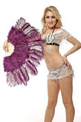 Load image into Gallery viewer, Drak purple Marabou Ostrich Feather fan 21"x 38" with Travel leather Bag.
