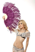 Load image into Gallery viewer, Drak purple Marabou Ostrich Feather fan 21"x 38" with Travel leather Bag.
