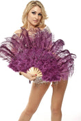 Load image into Gallery viewer, Drak purple Marabou Ostrich Feather fan 21"x 38" with Travel leather Bag.
