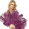 Drak purple Marabou Ostrich Feather fan 21"x 38" with Travel leather Bag.