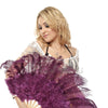Drak purple Marabou Ostrich Feather fan 21"x 38" with Travel leather Bag.
