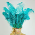 Load image into Gallery viewer, Teal Showgirl Open Face Ostrich feather Headdress.
