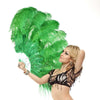 2 layers emerald green Ostrich Feather Fan 30"x 54" with leather travel Bag.